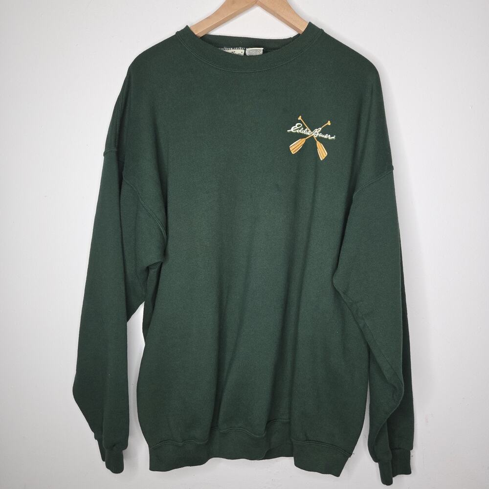 Vintage Eddie Bauer Canoe Paddle Green Cotton Crewneck Sweater XL 90s Y2K